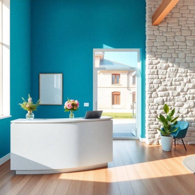 Minimalistična recepcija v pisarni v azurnih tonih